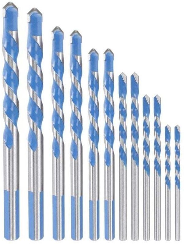 Set mit 12 Hartmetall-Steinbohrern 3-12 mm für Ziegel, Zement, Beton, Glas und Holz