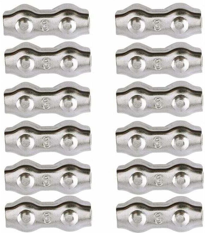 Kabelklemmen, 3-mm-Stahlkabelklemmen, 12 Stück, Doppelkabelklemmen, Kabelclips aus Edelstahl 304, Kabelgriffe für 2-mm-M...