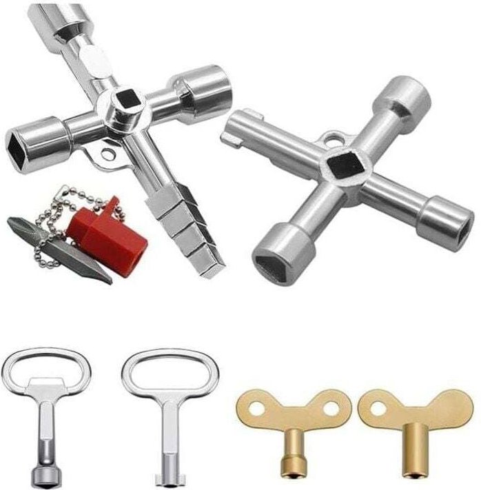 Vtizikl 4 Voies Clé Multifonction 6 Pièces, Clé Triangle Clé de Interrupteur de Robinet Clé en Croix Universelle Clef Pa...