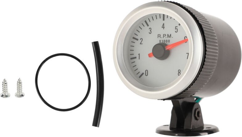 Eosnow 2in 52 mm LED -Tachometer roter Zeiger weiße Zifferblatt Hintergrundbeleuchtung für 1 4 6 8 Zylinder Benzinfahrze...