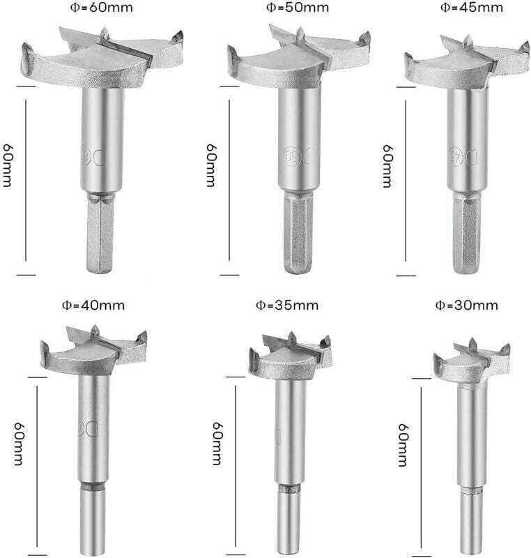 Forstner-Holzbohrer, Hartmetall-Holzfräser, Durchmesser 30/35/40/45/50/60 mm, zum Bohren von Löchern in Holz, zum Einbau...