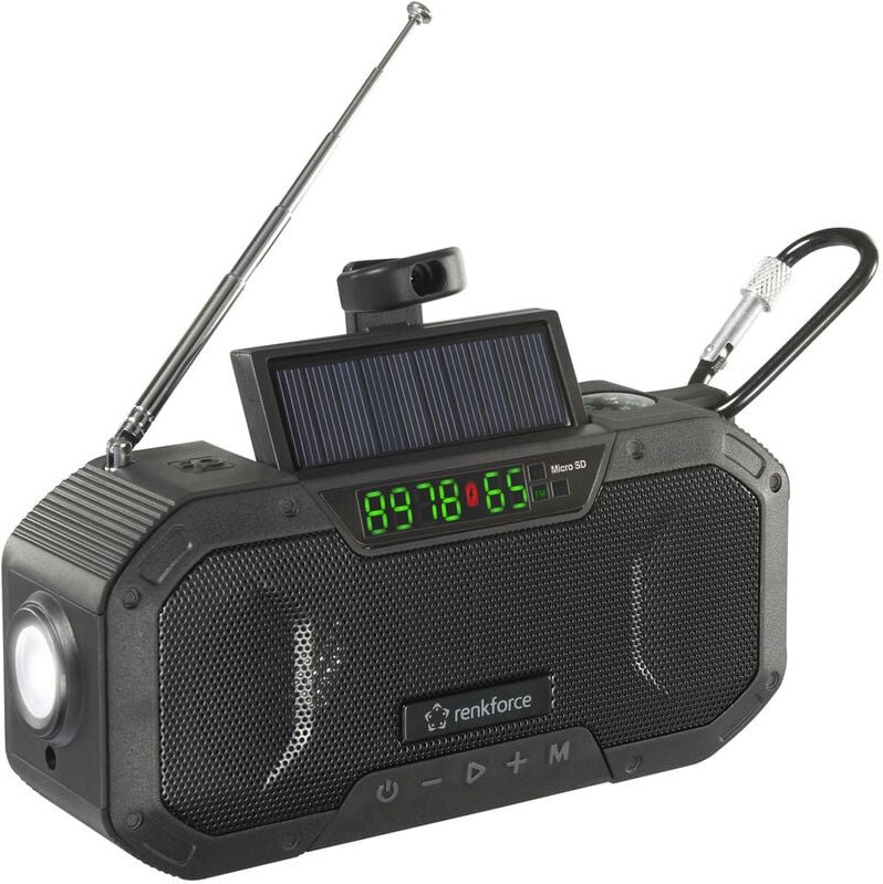 RF-CR-300 Outdoorradio ukw, mw Notfallradio, Bluetooth®, sd wiederaufladbar, Solarpanel, - Renkforce