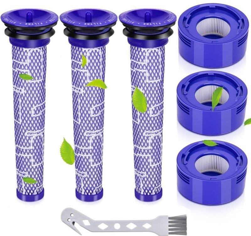 7 Vor- und Staubsaugerfilter zum Austausch, für Dyson V8 und V7 Akku-Staubsauger-Filterset, 3 HEPA-Nachfilter, 3 Vorfilt...