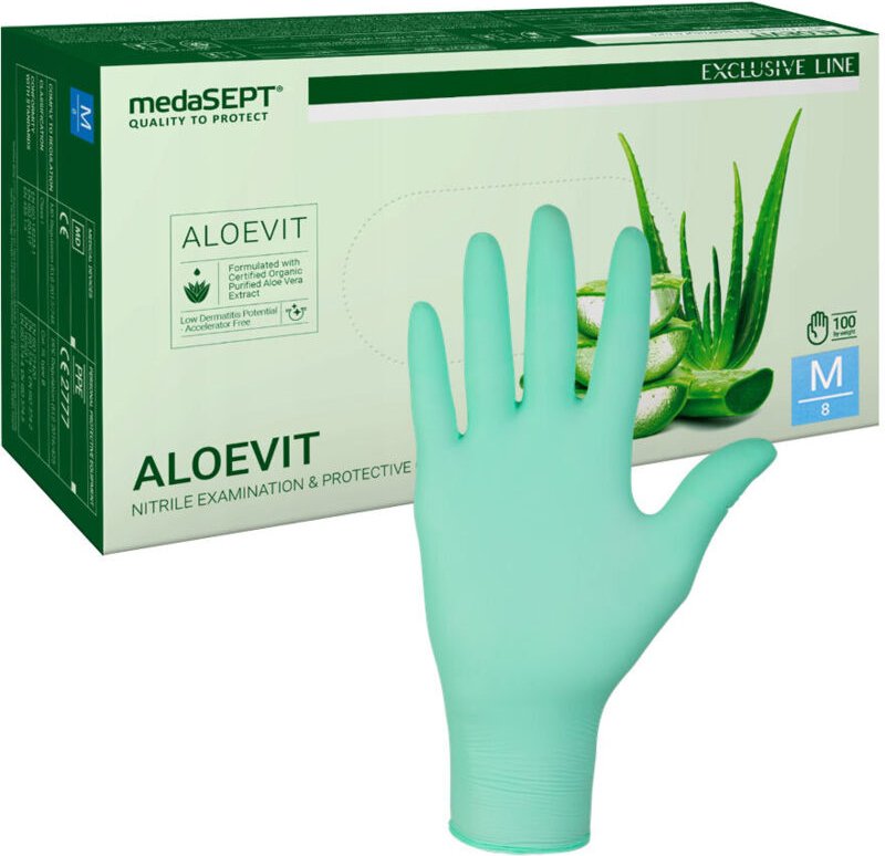 Nitrilhandschuhe M grün mit Aloe Aloevit medaSEPT 100 Stück.