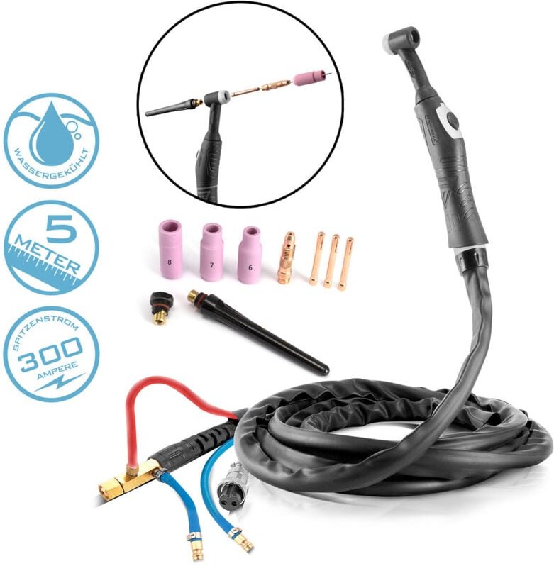 STAHLWERK Schweißbrenner WIG WP18 SR18 bis 300 A wassergekühlt 5 m Schlauchpaket