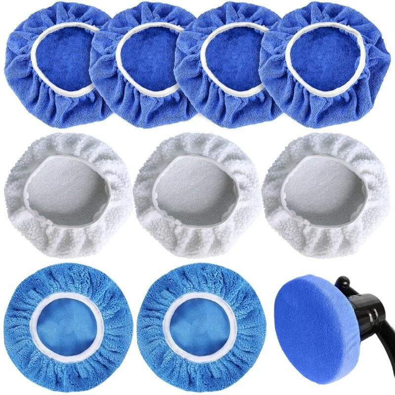 9-teiliges Autopolierhauben-Set, 220 mm–250 mm Polierkappen zum Polieren und Wachsen von Autos (3 Plüsch + 4 Mikrofaser ...