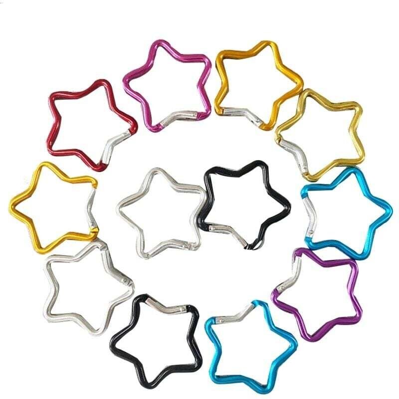 10 Aluminium-Fünfstern-Sternclips mit Karabinerhaken für Outdoor-Schlüsselanhänger und Wasserflaschen – Reiseaccessoires