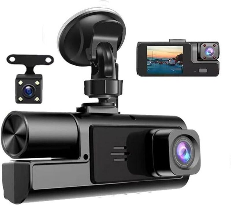 1080P 3-Kanal-Auto-Dashcam, Videorekorder für Vorder- und Rückansicht, 170°-Weitwinkel, 2-Zoll-IPS-Bildschirm, Loop-Aufn...