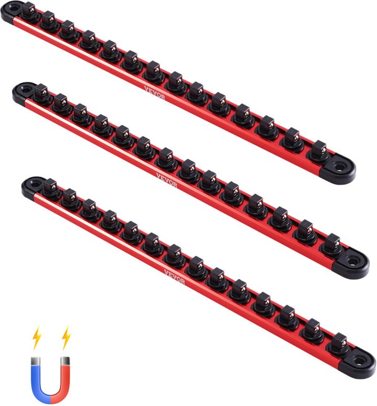 VEVOR Steckschlüssel-Organizer, 3-teilig, metrische und SAE-Halterschiene aus Alu, 1/4, 3/8 & 1/2 Zoll, Stecknuss Organi...