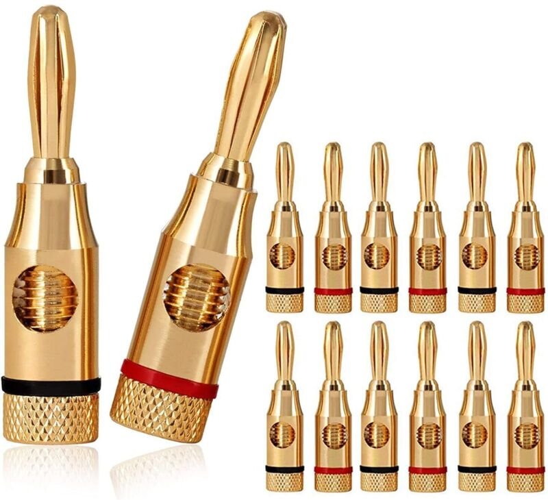 Vergoldete Bananenstecker, 12 Stück, Premium-Qualität (24 Karat), für HiFi-Lautsprecher, 1 Set
