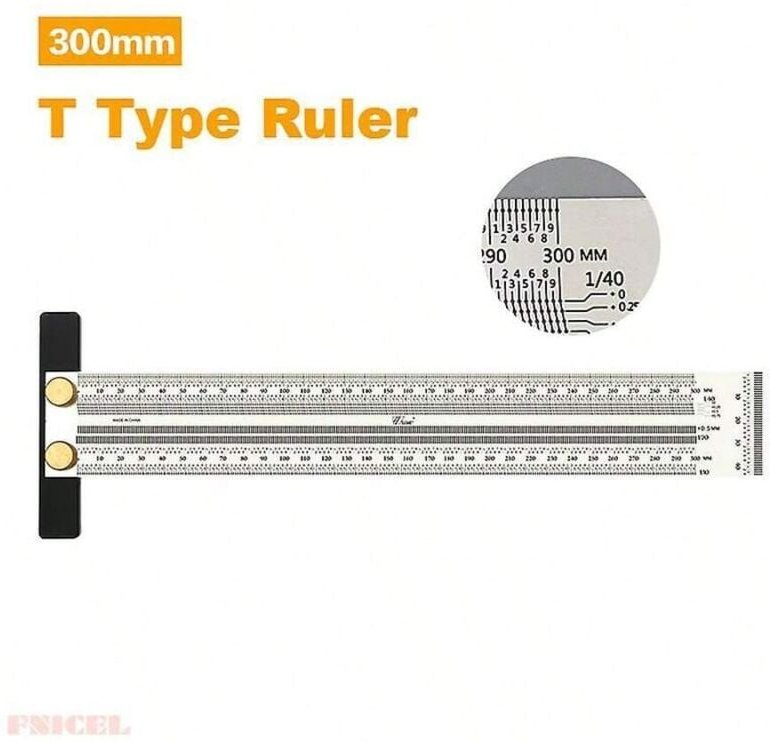 Markierlineal aus Edelstahl, T-Markierlineal, Präzisionslineal, Messwerkzeug für die Holzbearbeitung (300 mm)