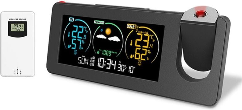 Elektronische Projektionswetterstation Thermometer Außen-/Innentemperatur und Luftfeuchtigkeit Digital