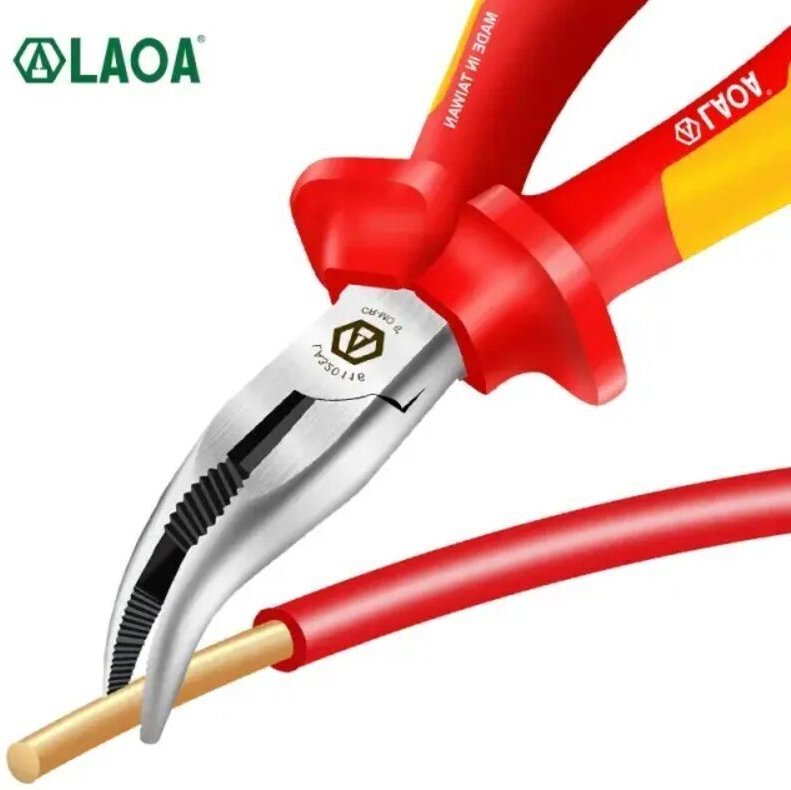 Isolierte, abgewinkelte Spitzzange, langer Seitenschneider für Elektriker, 20,6 cm, lange gebogene Spitzzange, 1000 V