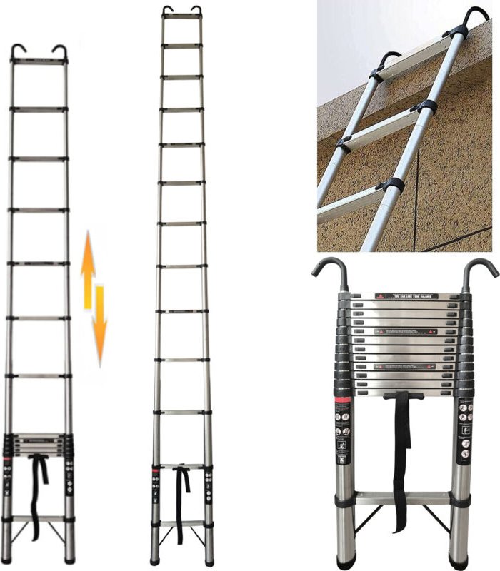 Teleskopleiter 5M/16.5FT ,13 Stufen ,Anti-Rutsch,Soft-Close-System Ausziehleiter