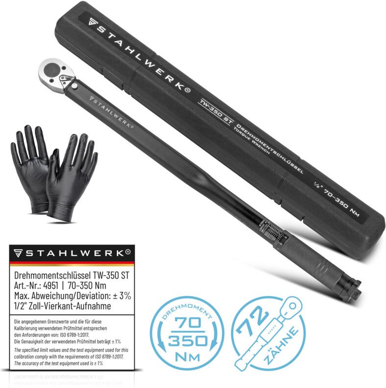 STAHLWERK Drehmomentschlüssel TW-350 ST 70-350 Nm 1/2“ Zoll Umschaltknarre