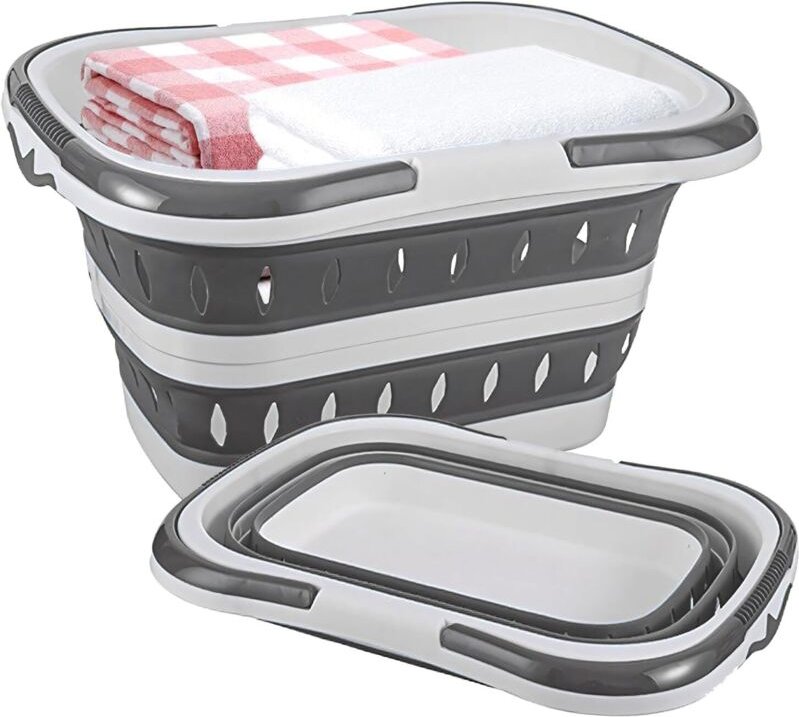 Zusammenklappbarer Wäschekorb aus Kunststoff (50 l) mit klappbaren Griffen, tragbar und platzsparend, Wäscheaufbewahrung...