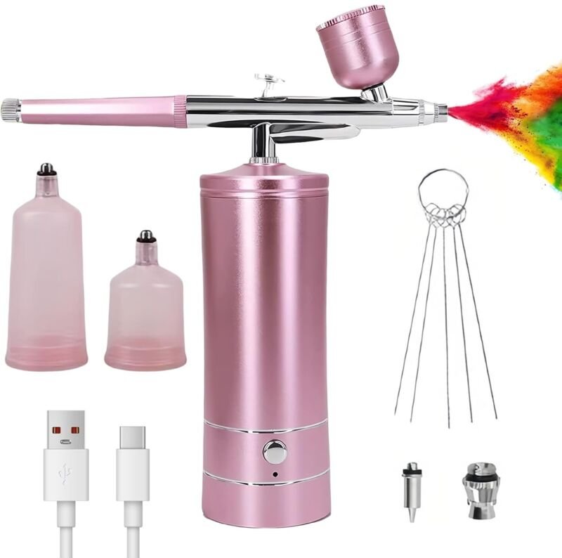 Multifunktions-Airbrush-Set mit Kompressor: Kabelloses Airbrush-Set mit Luftkompressor, wiederaufladbare Airbrush für Na...