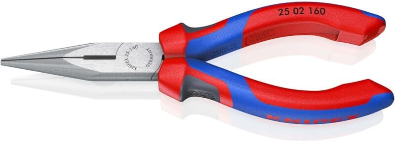 KNIPEX 25 02 160 Flachrundzange mit Schneide (Radiozange) mit Comfort-Griffen schwarz atramentiert 160 mm