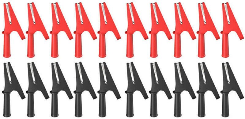 20-teiliges Set isolierter Krokodilklemmen (30 A) mit 4-mm-Bananensteckern zum Testen von Autobatterien, rot/schwarz