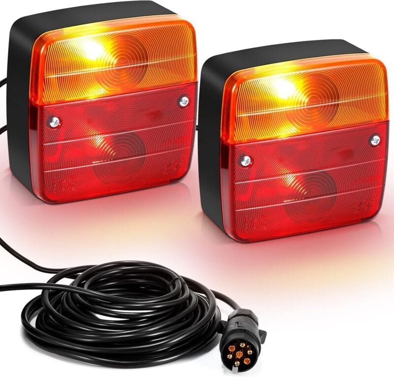 Magnetische Anhänger-Rücklichter, 12-V-Glühlampen für Anhänger mit 7-poligem und 7,5 m langem Kabel, Rücklichter, Stopp-...