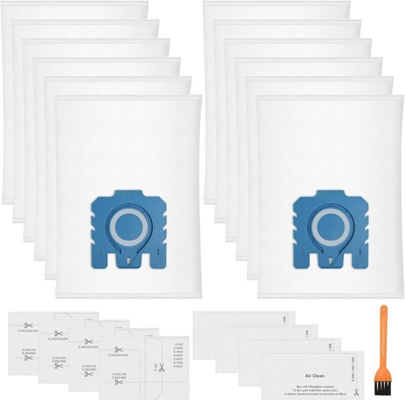 Packung mit 12 3D-Staubbeuteln, kompatibel mit Miele HyClean Pure GN Staubsaugern der Serien Classic C1 Complete, C2 Com...