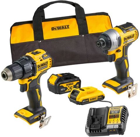 Dewalt - Kit 2 Werkzeuge Bohrschrauber DCD708 + Schlagschrauber DCF787 + 2 Akkus (2Ah und 4Ah) + Ladegerät + Tasche DCK2...