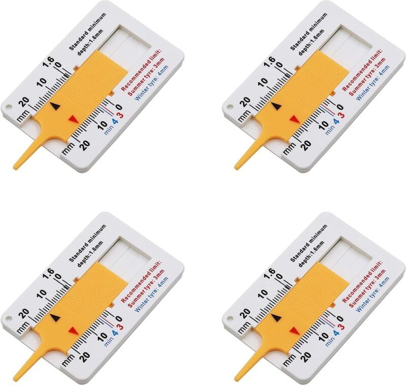 4-teiliges Reifenprofiltiefenmessgerät-Set 0-20 mm für Pkw, Motorrad, Transporter, SUV, Lkw