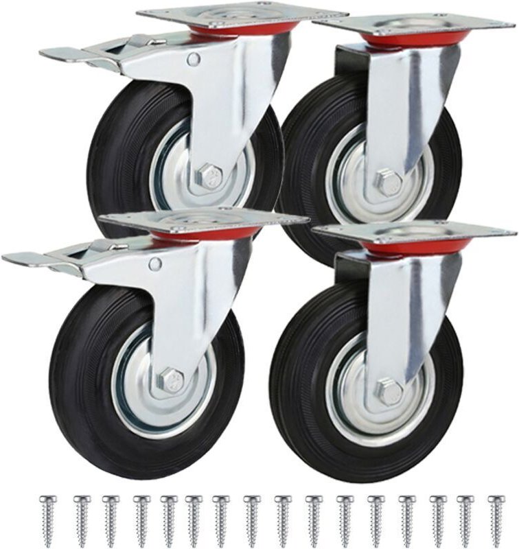 YMYNY 4 x 3 Zoll Möbelrollen, 2 x Lenkrollen mit flachem Boden, 2 x Bremsrollen mit flachem Boden, 16 x M8-Schrauben, bi...