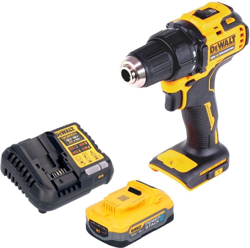 DeWalt DCD 708 H1 Akku Bohrschrauber 18 V 65 Nm Brushless + 1x Powerstack Akku 5,0 Ah + Ladegerät