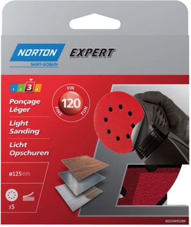 Schleifpapier 125 Auto-adhesiv, Körnung 120, Blister à 5 - Norton