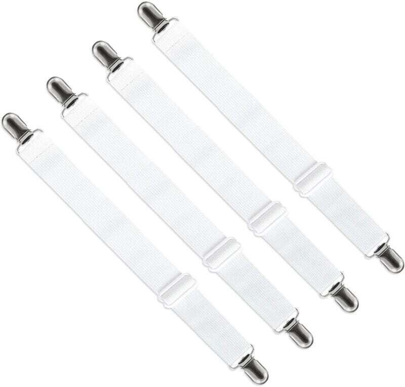 Verstellbarer Spannbettlaken-Spanner, verstellbarer Gurtverschluss für Bettlaken, Sofalaken, Bügelbrettbezüge (Weiß, 4er...