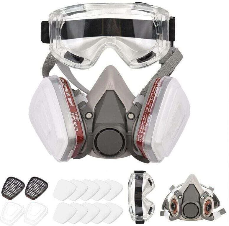 Wiederverwendbare Halbmasken-Atemschutzmaske mit Schutzbrille für Malerarbeiten, organische Dämpfe, Schweißen, Polieren ...