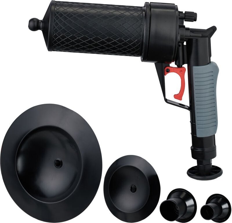 Pressluft Rohrreiniger, 4 Aufsätze für wc, Dusche, Waschbecken, Rohrreinigung chemiefrei, Rohrpistole, schwarz - Relaxda...