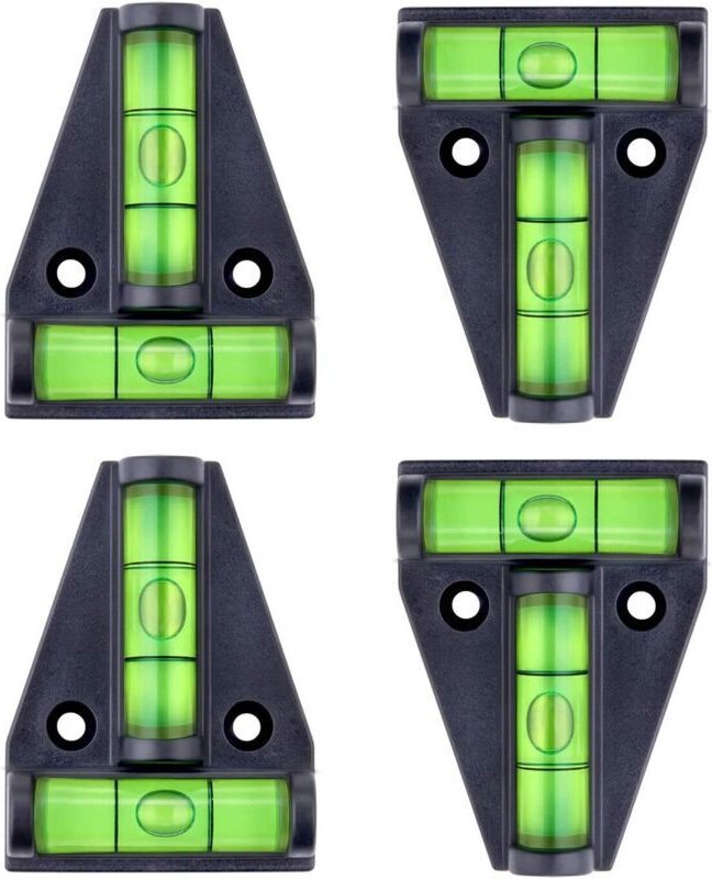 Kleine magnetische T-förmige Wasserwaage mit zwei Libellen. 4er-Set, für Wohnmobilzubehör, Stabilisatoren, Kameras oder ...