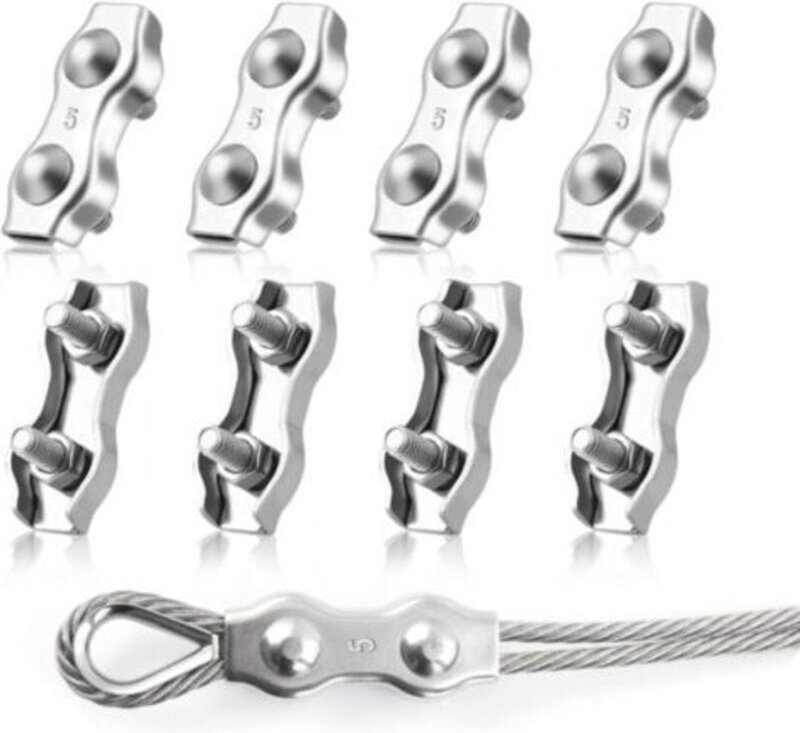 8 Stück M5 Duplex-Kabelklemmen, 304 Edelstahl Duplex-Drahtseilklemmen, 5mm Kabelklemme für Drahtseil-Wäscheleinen, Sonne...