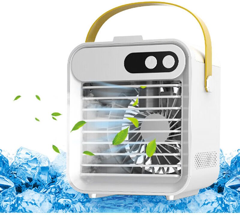 Vtizikl Climatiseur ventilateur 3-en-1 avec support téléphone & miroir - Humidificateur USB 180ml - Poignée portable