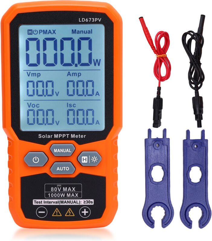 Solarpanel-Tester, 1000-W-Photovoltaik-Multimeter, MPPT-Messgerät mit großem LCD-Bildschirm, intelligente MPPT-Leerlaufs...