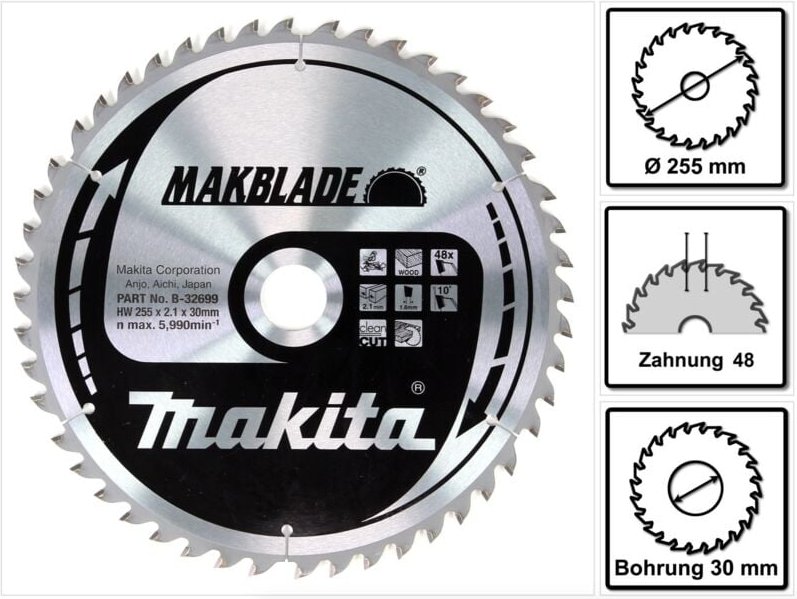 Sägeblatt makblade 255x30x48Z - Makita