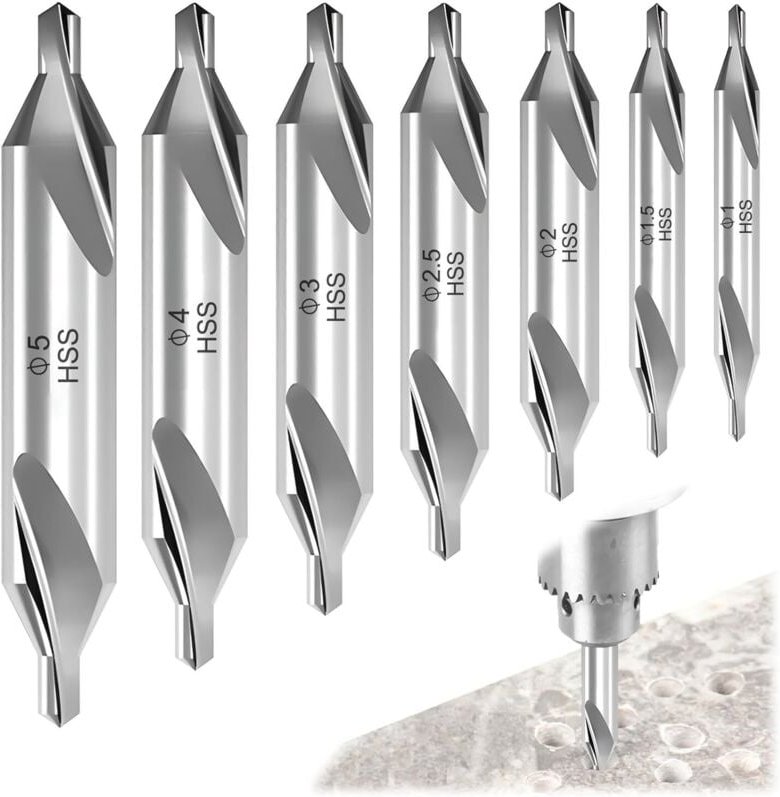 Zentrierbohrer, 7 Stück HSS-Zentrierbohrer, 60° HSS-Zentrierbohrer, Zentrierbohrer, Doppelendbohrer, für die Verarbeitun...