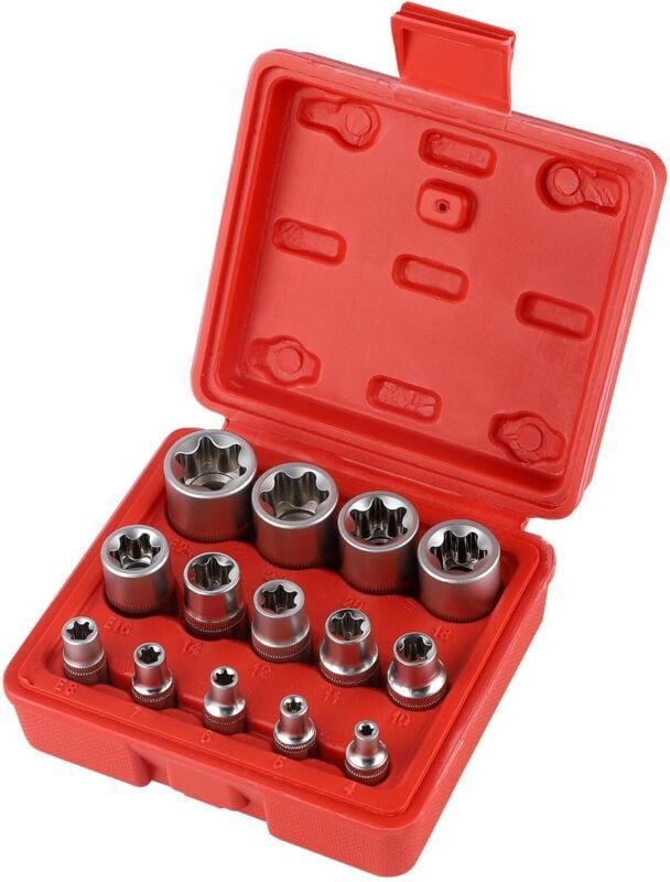 Torx-Steckschlüsselsatz Innensechskant 1/4" 3/8" 1/2", Torx E-Profil Steckschlüssel E4, E5, E6, E7, E8, E10, E11, E12, E...