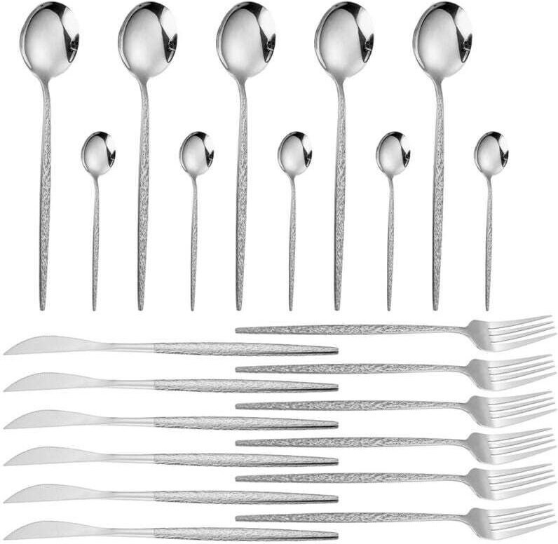 Vtizikl Ménagère 24 pièces pour 6 personnes, en acier inoxydable poli, avec fourchette et cuillère, compatible lave-vais...