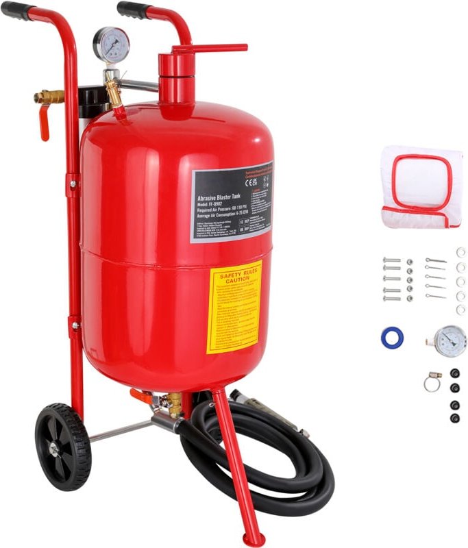 Mophorn - 10Gal/40L Sandstrahler Ausgestattet mit Düsenabsperrventil, Manometer, Keramikdüse, 2,5m Schlauch, Einfülltric...