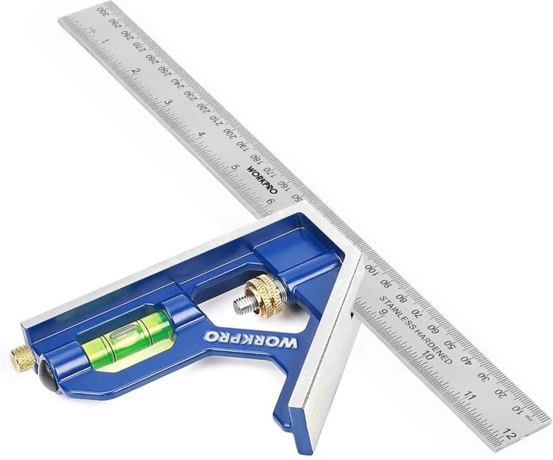 WORKPRO Kombinationswinkel 300mm, Anschlagwinkel Universalwinkel mit Wasserwaage und Anreissnadel, Einstellbar Winkelmes...