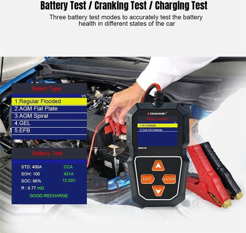 KONNWEI KW218 Autobatterietester 6V 12V Auto Motorrad LKW Systemanalysator 2000CCA Ladestarttestgerät PK KW650