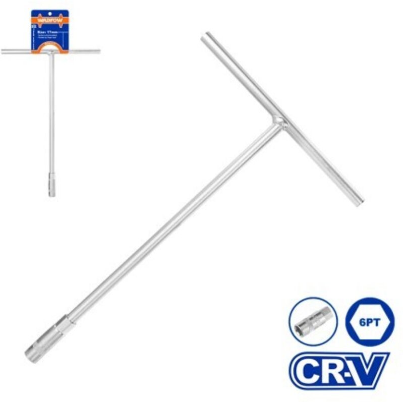 WADFOW 17-mm-Steckschlüssel mit T-Griff, CR-V-Stahl, 185/300 mm, verchromt, hohe Haltbarkeit