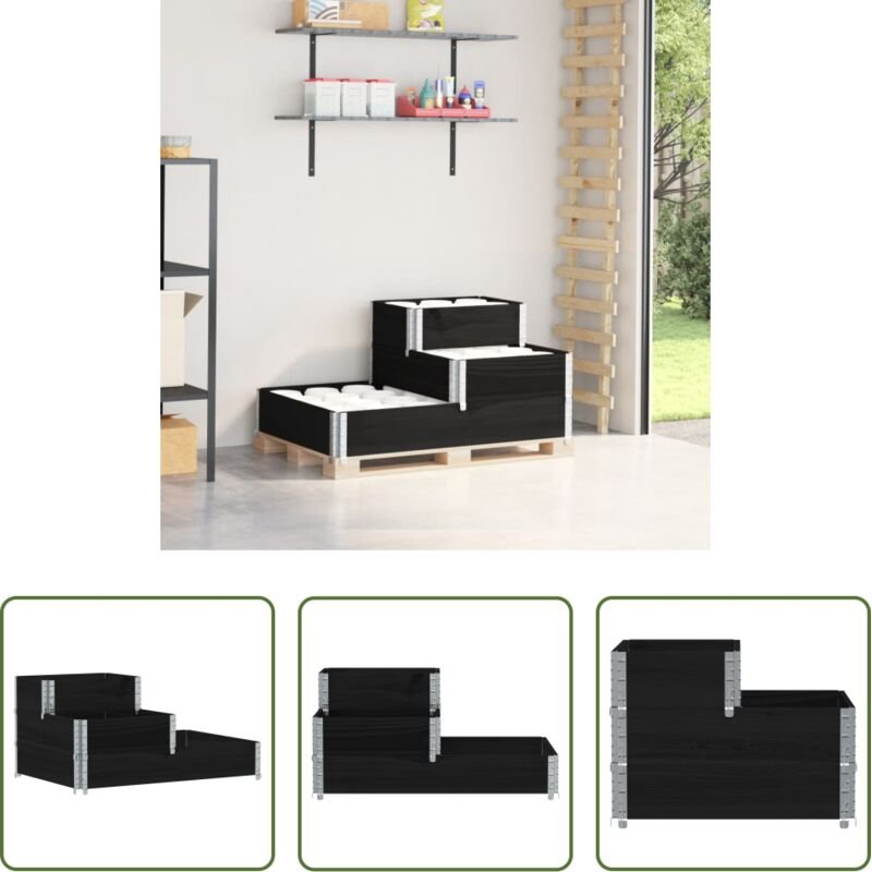 Holzpalettenrahmen - Paletten-Aufsatzrahmen 3-fach Schwarz 120x80 cm Massivholz
