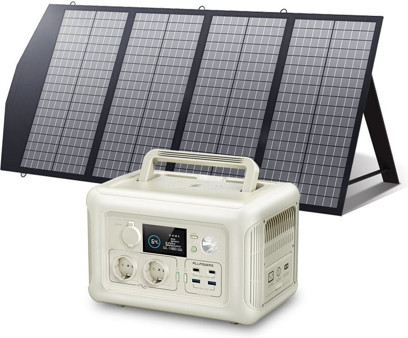 Allpowers - Portable Power Station Solar Generator With 140W Solar Panel for Travel Camping Emergency R600