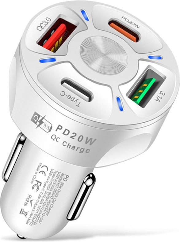 Kompatibel mit Tablets, Kameras, iPhone 14, 13, 12, 11 Pro Max, X, XR, XS, Samsung Galaxy, Google Pixel (weiß) – 4-Port-...