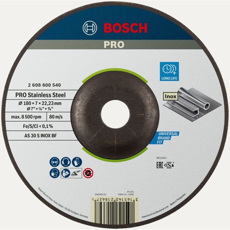 Pro Stainless Steel Schruppscheibe, 180 x 6 x 22,23 mm - Bosch