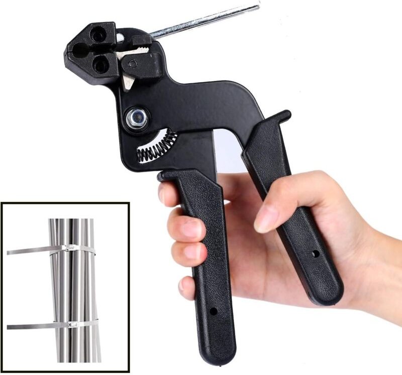 Kabelbinderpistole aus Edelstahl, Kabelbinderzange aus Edelstahl mit Schneidfunktion, Kabelbinderpistole aus Metall, Kle...